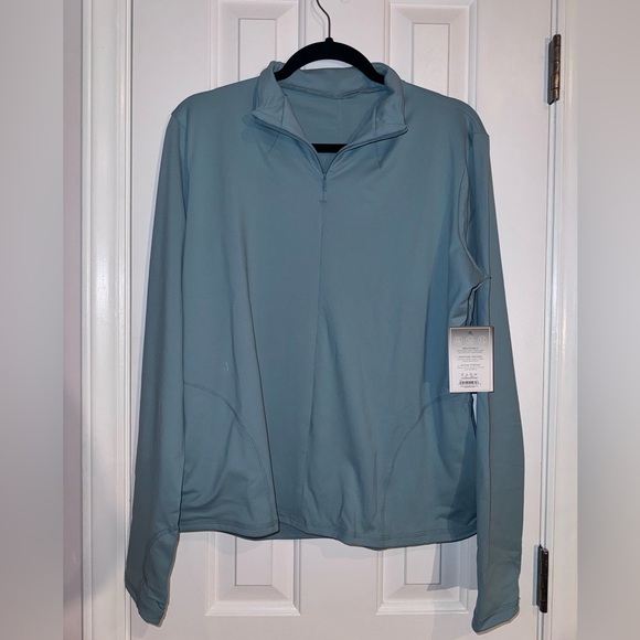Shadow Sport Light Blue  Fitted Mock-Neck 3/4 Zip Front Athletic Jacket, Pockets - Picture 10 of 12